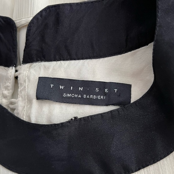 Twin-Set Simona Barbieri Ecru Black Floral Beaded Tassel Tie Back Dress - Picture 10 of 12